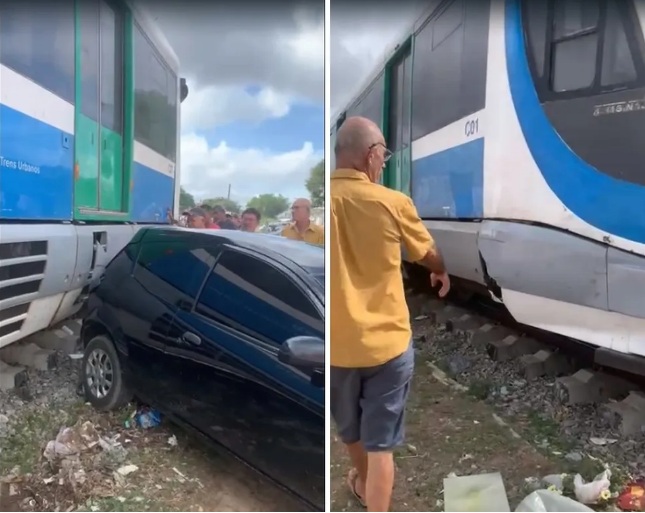 VLT atinge carro estacionado sobre linha férrea