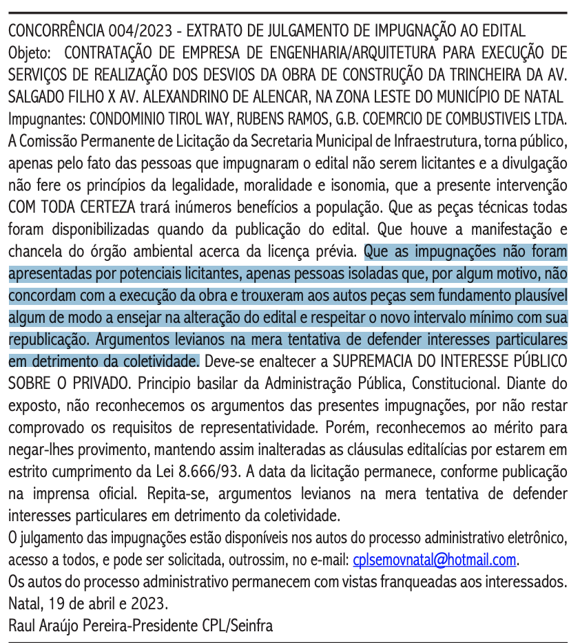 CPL classificou argumentos pedindo impugnação da trincheira da Alexandrino como levianos. Foto: Reprodução 