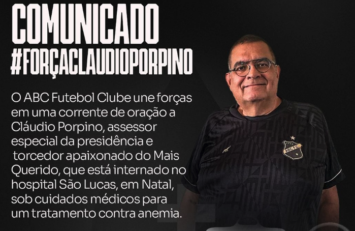 Cláudio Porpino está precisando de doações de sangue. Foto: Reprodução/Instagram ABCFC