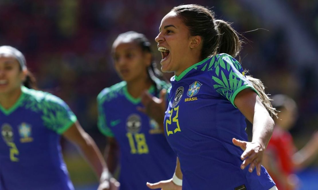 Gabi Nunes comemora gol durante jogo amistoso da seleção feminina contra o Chile. Foto: Marcelo Camargo/Agência Brasil