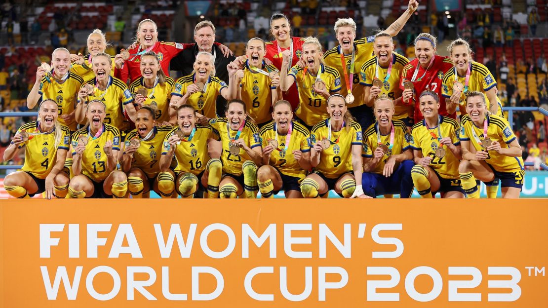 É a 4ª vez que a Suécia termina uma Copa em 3º lugar, repetindo 1991, 2011 e a edição anterior, em 2019. Foto: Fifa