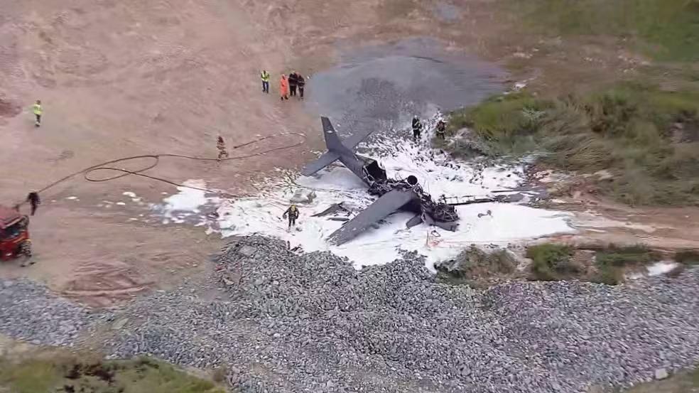 Avião da PF caiu logo após a decolagem. Foto: Reprodução/TV Globo