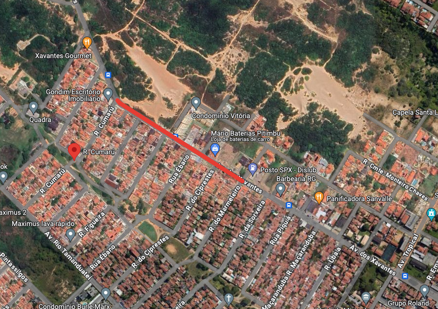 Avenida dos Xavantes será interditada no trecho entre as ruas Cumaru e Marmeleiro. Foto: Google Maps 