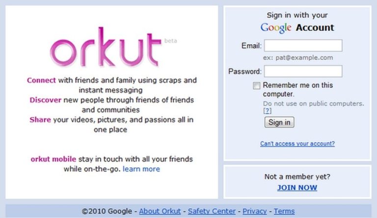 Orkut foi uma das primeiras plataformas que tomou conta da internet, no início dos anos 2000. Foto: Reprodução