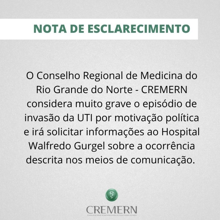 Cremern emitiu nota sobre "epsiódio de invasão da UTI por motivação política"no Walfredo Gurgel. Foto: Reprodução