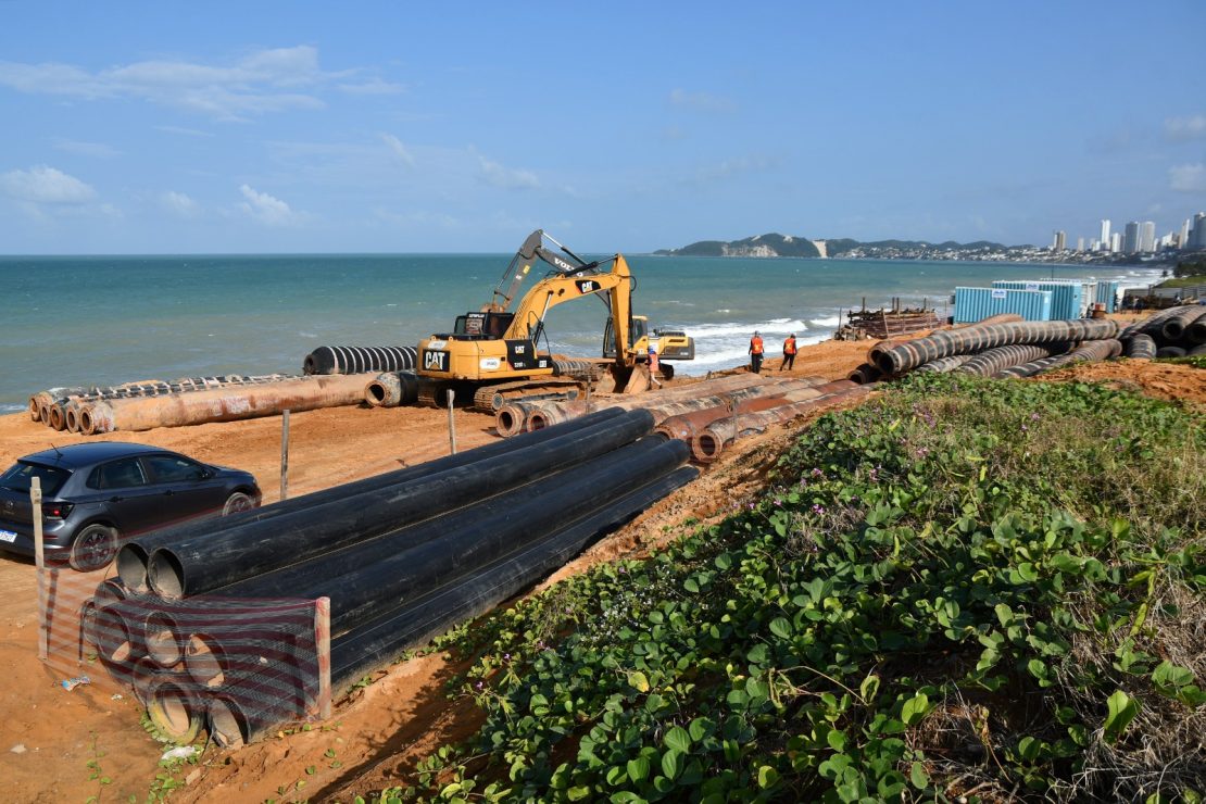 Canteiro de obras da engorda de Ponta Negra já foi iniciado. Foto: Prefeitura de Natal