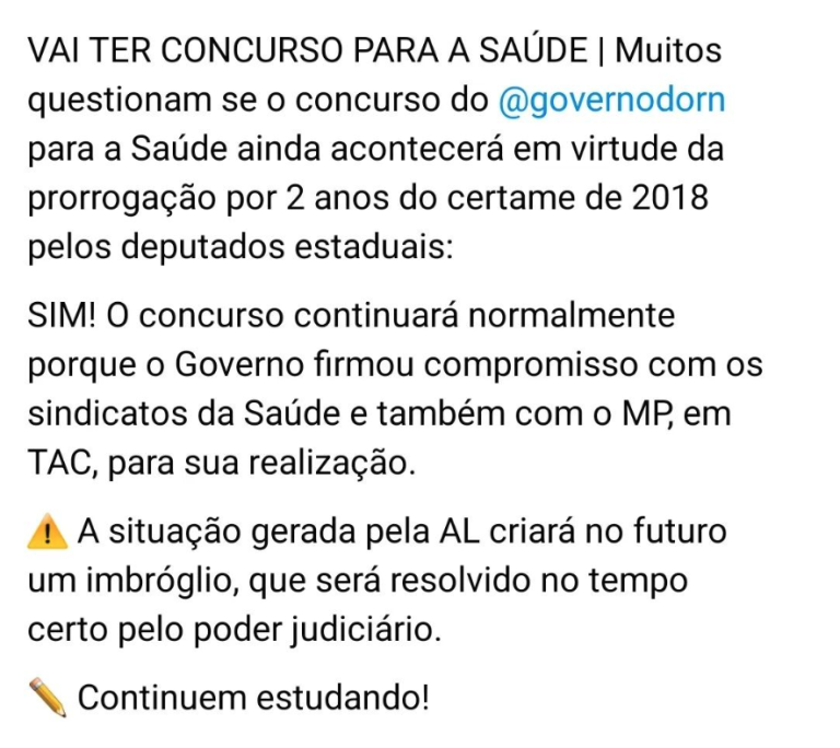 Novo concurso do Rn está mantido nos planos do governo, independente de prorrogação do anterior. Foto: Reprodução