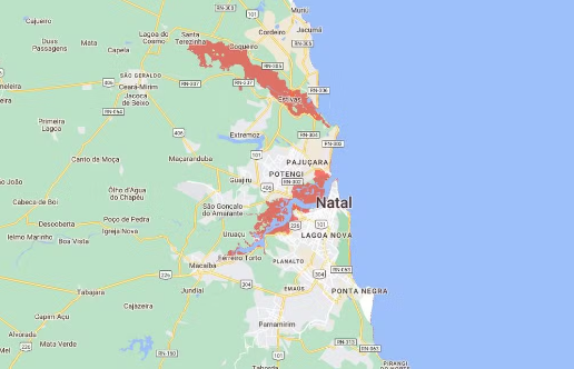 Áreas afetadas em Natal — Foto: Climate Central
